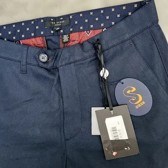 Ted Baker London Navy Blue Slim Fit Plain Dress Pants Trouser Mens NWT 28R 28x30